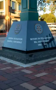Rotary Club Club Clock Tower in downtown Pleasanton, California.