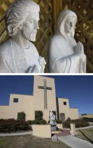 A carved statue of the Holy Family at St. Anne Catholic Church in Union City, California.