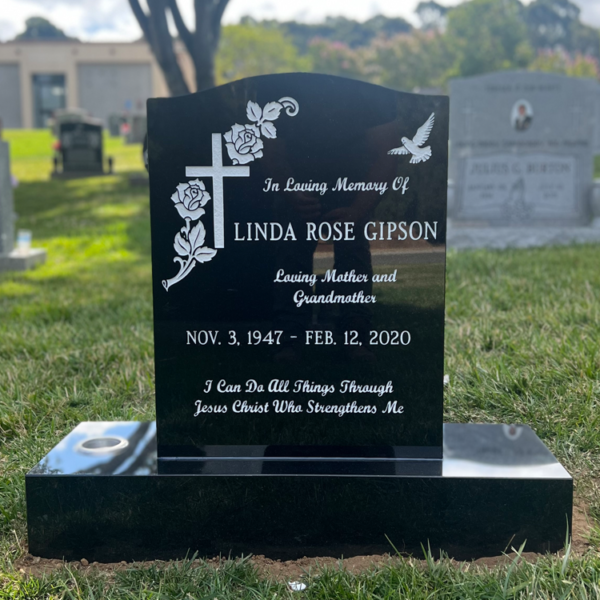 MMUS-13 Black granite upright headstone with cross design