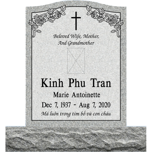 MMUS-13 Gray Granite upright headstone with engraved cross