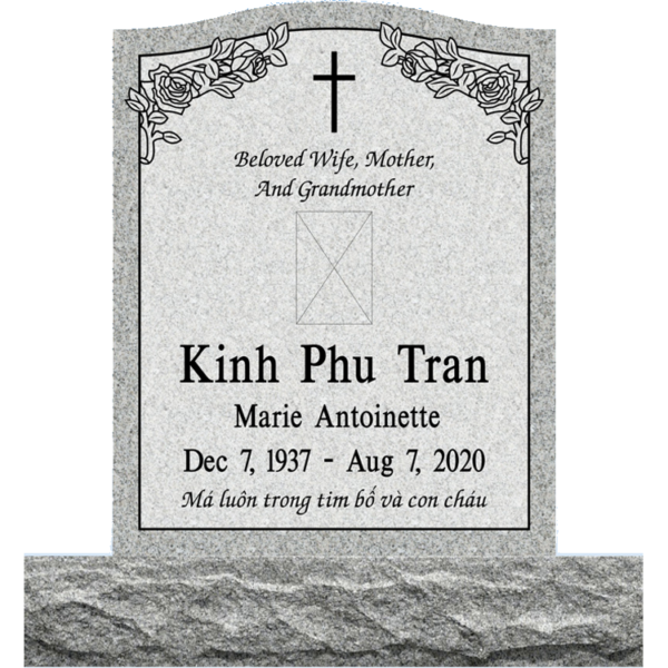 MMUS-13 Gray Granite upright headstone with engraved cross