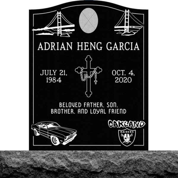 MMUS-63 upright single gravestone marker design from Mattos Memorials in Hayward California