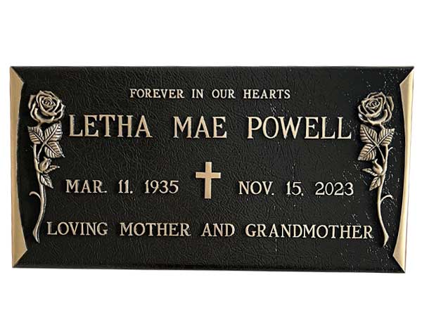 Letha Mae Powell bronze graves marker from Mattos Monuments in Hayward, California.