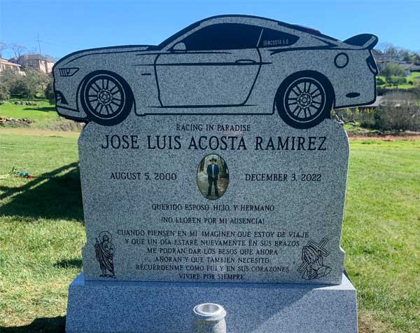 Jose Luis Acosta Ramirez car headstone grave marker from Mattos Monuments in Hayward, California.