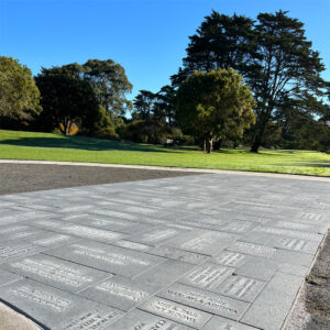 photo of engraved memorial bricks at the National AIDS Memorial Grove in San Francisco, California