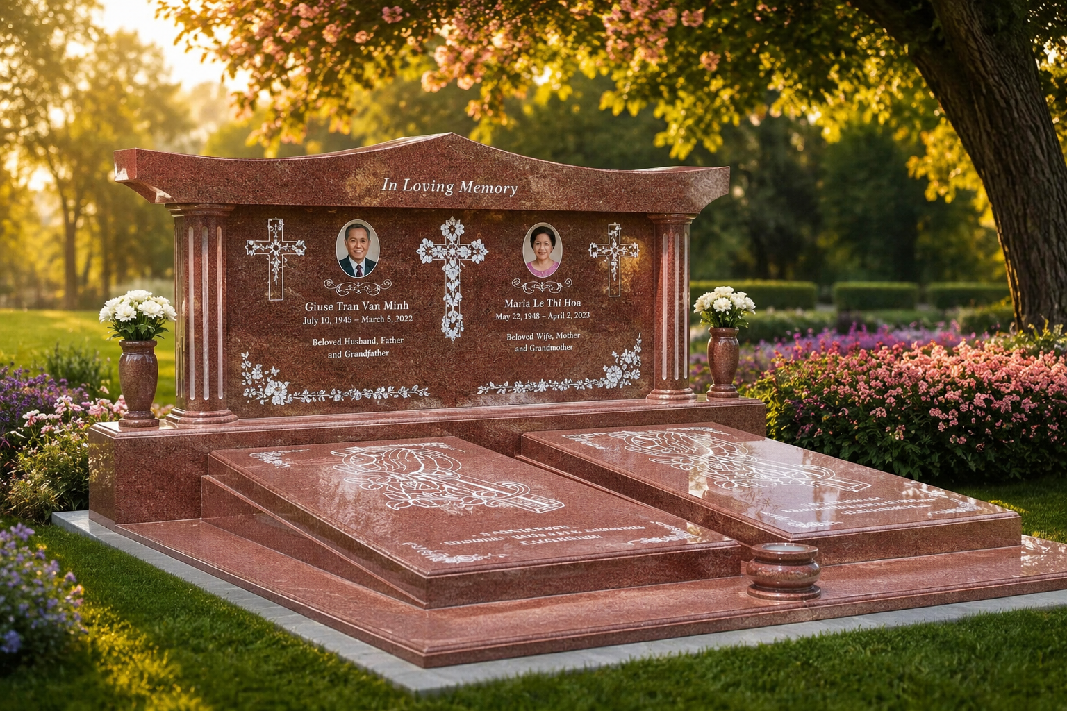who makes gravesite pagoda headstones, monuments, and memorials