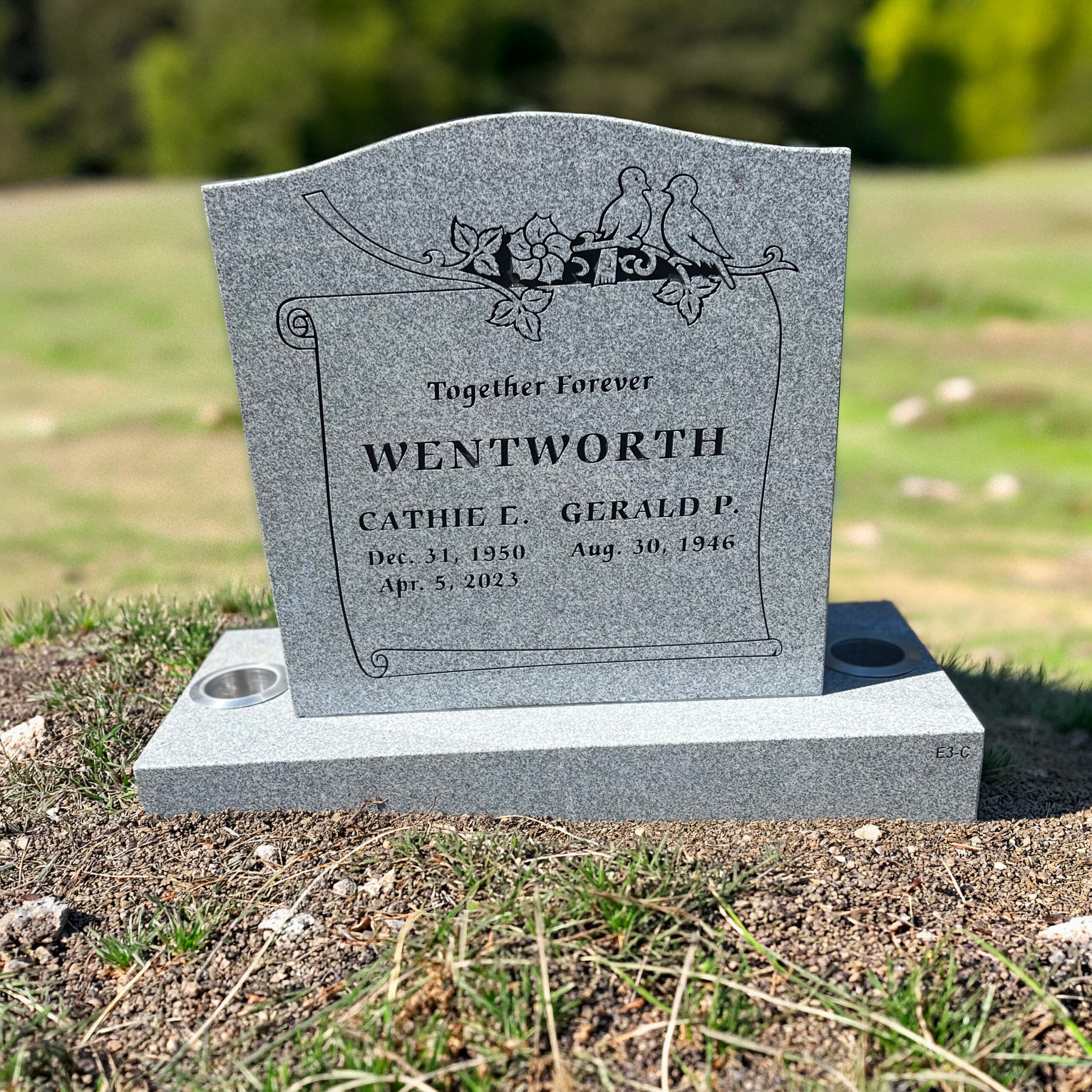Upright headstone at St. John's Cemetery in San Mateo, California