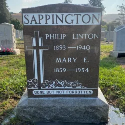 photo of a upright headstone memorial grave marker at Holy Sepulchre Cemetery in Hayward, California