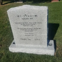 Photo of unique Upright Gravestone Marker for a mathematician at Lone Tree Cemetery in Hayward, California